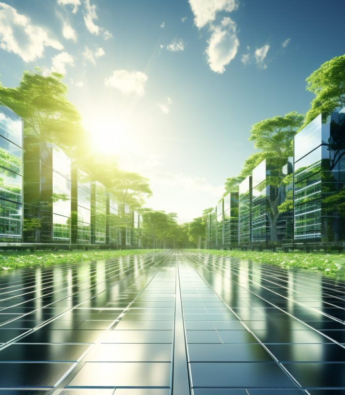 Eco friendly financial data center green tech and clean energy powering analytics